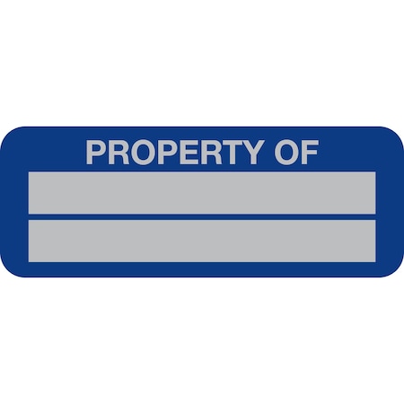 Lustre-Cal Property ID Label PROPERTY OF 5 Alum Dark Blue 2in x 0.75in 2 Blank No Pads, 100PK 253740Ma2Bd0000